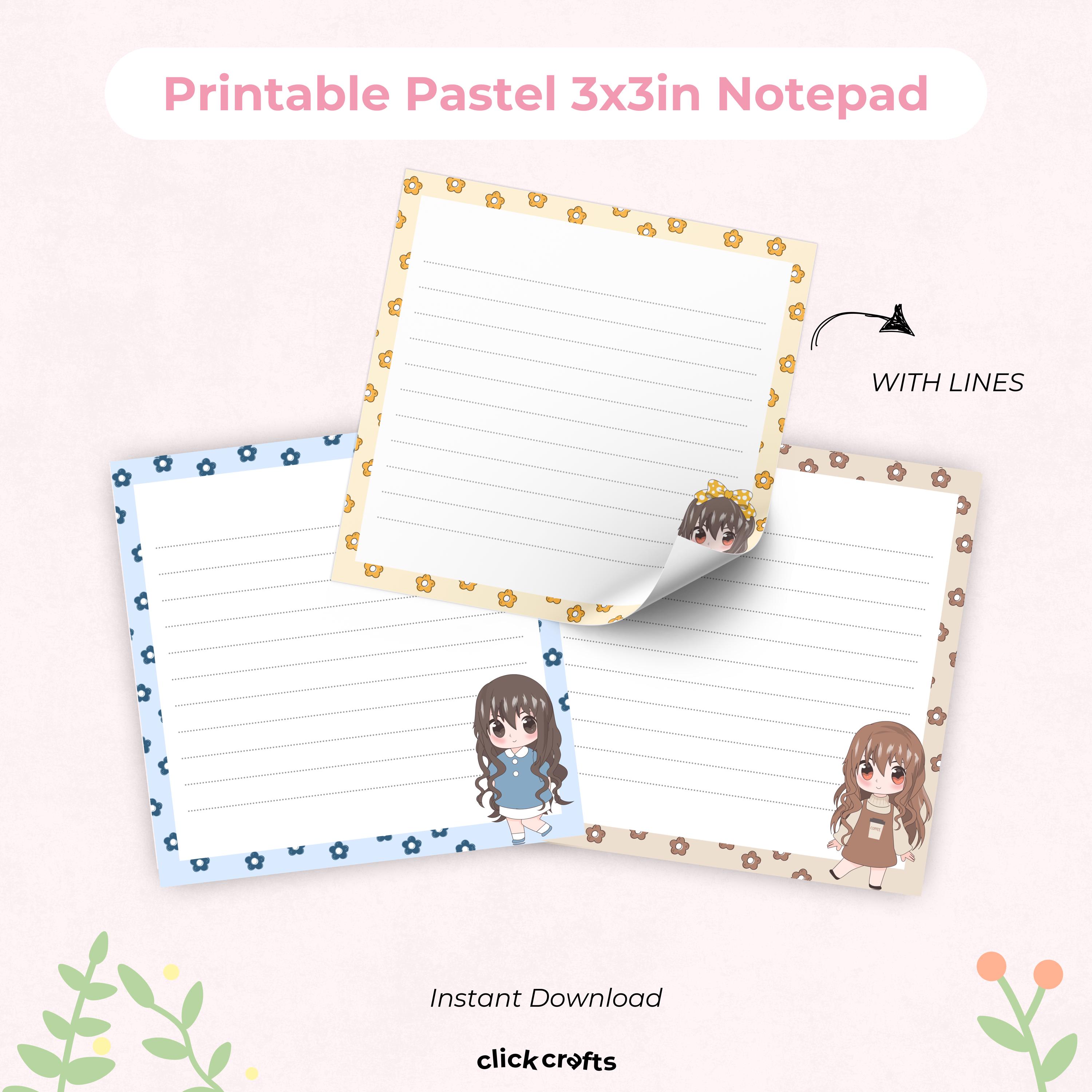 Cute Girl Printable Notepad Template, Printable Square Notepad, Cute ...