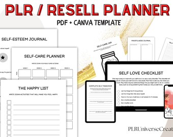 PLR Planer miłości własnej do druku pdf, Szablon Canva, Licencja praw do odsprzedaży komercyjnej, Płótno PLR, odsprzedaj odsprzedaj PLR