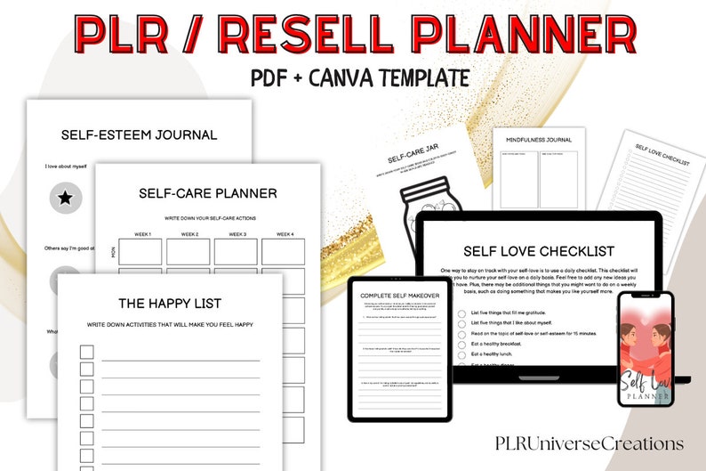 PLR Self-love Planner Printable Pdf, Canva Template, Commercial Resell ...