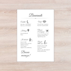 Modello Benvenuto 3 misure, personalizzabile al 100% per strutture ricettive, case vacanza, locazioni turisti, bed & breakfast, in italiano