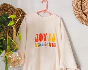 Joy Is Resistance Retro Tee: Comfort Colors Garment-Dyed Pride Shirt