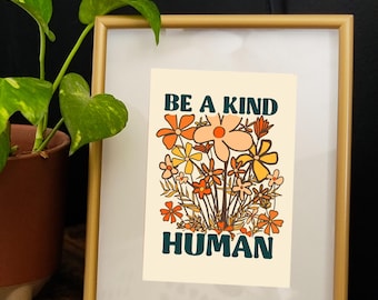 Be A Kind Human Print Instant Download | Retro Druck | Sei ein guter Mensch | Boho Wand Kunst | Retro druckbare