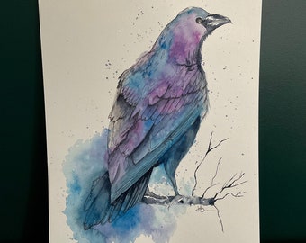 Watercolour Raven Art Print | Painting l Illustration l Ink Drawing l Gothic Art | Abstract | A4 A5