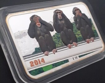 Rare 2014 Tanzania Large Proof 1 OZ Silver 1000 Francs 3 Wise Monkeys