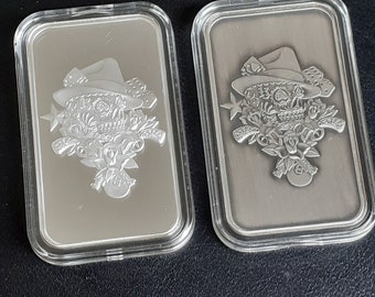 BMB Pours Gambler Skull 2 Bar SET 1PR, 1ANT MTCH #s 2x1 troy oz. .999