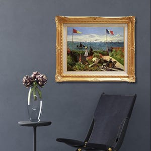 Terrace at Sainte-Adresse by Claude Monet | Framed Hand-Painted Impressionist Seaside Oil Painting Reproduction