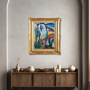 Caballo Azul I de Franz Marc / Reproducción al óleo enmarcada y pintada a mano: obra maestra icónica del expresionismo