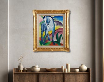 大きな青い馬 - フランツ・マルクの手描き油絵複製、3頭の抽象的な