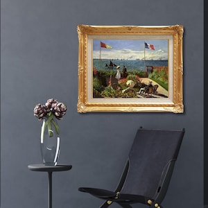 Claude Monet Oil Painting Reproduction – Terrace at Sainte-Adresse | Framed Hand-Painted Impressionist Seaside Wall Art