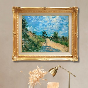 The Hillside Path by Alfred Sisley | Framed Hand-Painted Oil Painting Reproduction – Tranquil Impressionist Landscape