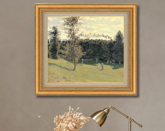 貨物列車 - クロード・モネの手描き油絵複製、風景の中の町を通る蒸気