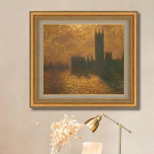 Claude Monet Oil Painting Reproduction – Houses of Parliament, Stormy Sky | Framed Hand-Painted Impressionist Wall Art