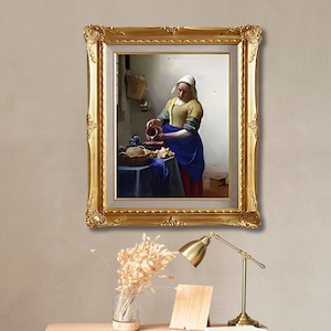 牛乳を注ぐ女 - ヨハネス・フェルメールの手描き油絵複製、窓辺