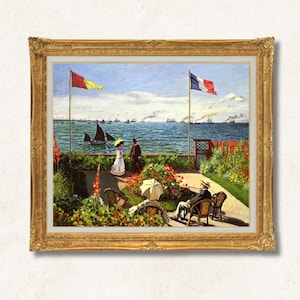Claude Monet Terrace at Sainte-Adresse Painting | Seaside Impressionist Wall Art | Hand-Painted Oil Reproduction | French Landscape