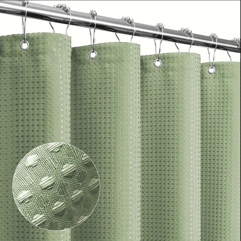 Sage Green Shower Curtain Thick Waffle Fabric Shower Curtain Bathroom