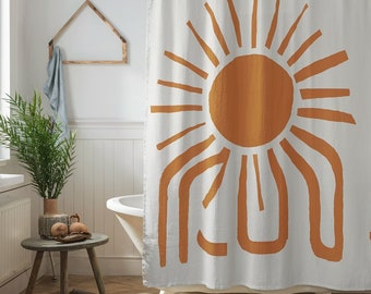 Abstract Mid-Century Sun Shower Curtain Boho Sower Curtain Burning Sun Shower Curtain Aesthetic Shower Curtain Bathroom Decor Curtain- Gift