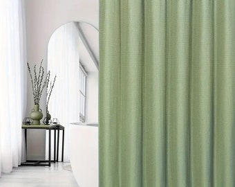1pc Thick Waffle Fabric Bath Curtain Sage Green Shower Curtain Waterproof Shower Curtain With 12 Hooks Bathroom Partition Room Decor