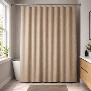 Waterproof Linen Shower Curtain , Bathroom Curtain , Shower Curtains With Loops , Custom Shower Curtain , Natural Shower Curtain