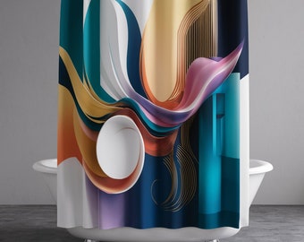 Abstract Art Mid-Century Shower Curtain Boho Sower Curtain Modern Shower Curtain Aesthetic Shower Curtain Bathroom Decor Curtain Home Gift