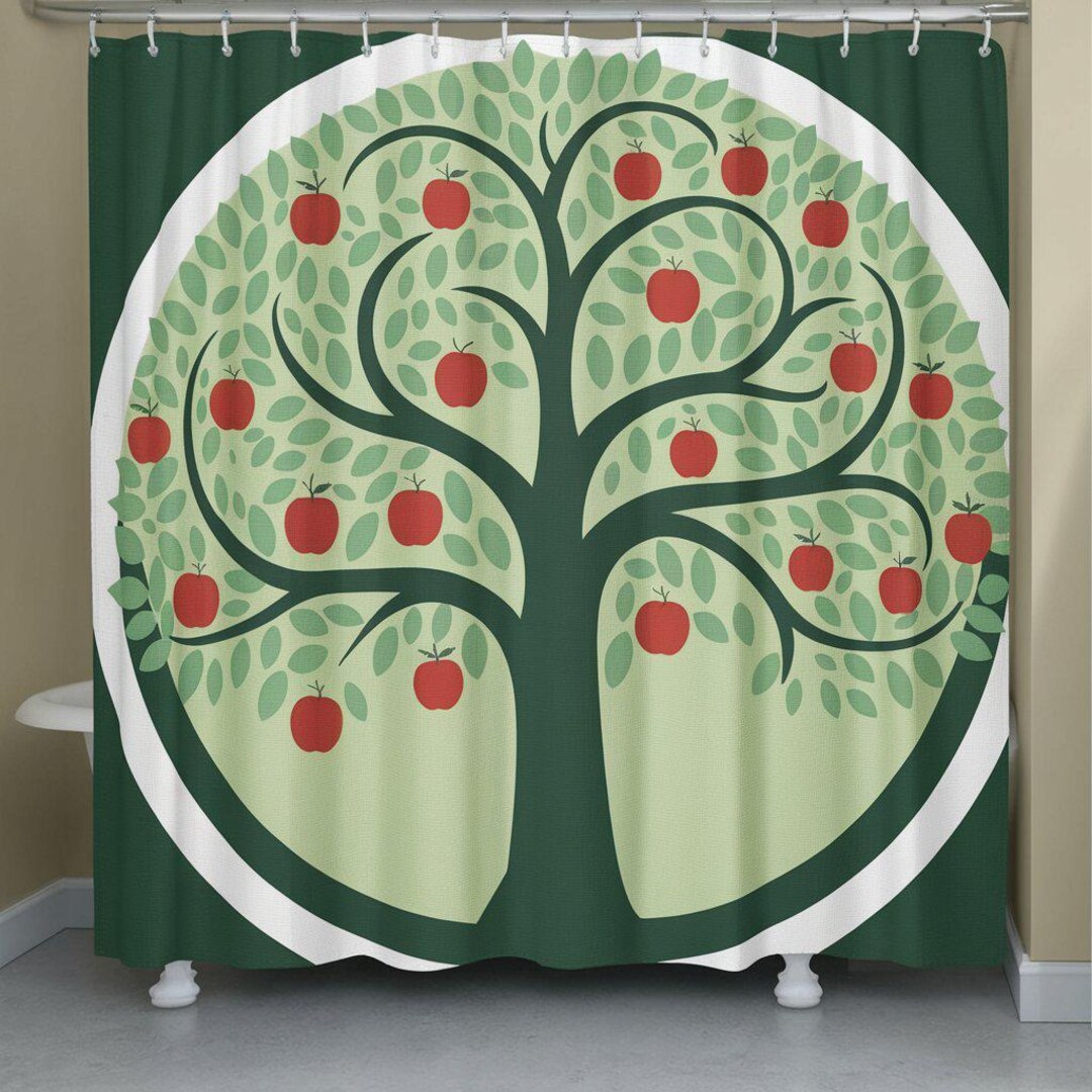 Emerald Green Shower Curtain for Bathroom Mid-century Shower Curtains Boho Styled Privacy ...