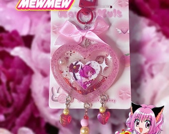 Ichigo Momomiya shaker keychain Tokyo Mew Mew - Anime 2000s phone charm ribbon bow Zoé Maid Catgirl Mew Strawberry StrawBell Bell Pink Manga