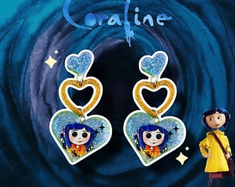 Coraline Jones stud earrings - heart shaped fantasy horror movie