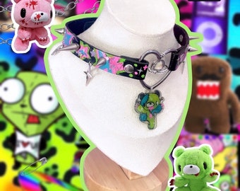 Choker Zombie Gloomy Ours Ourson inspired Scene Emo 2000s y2k Black and green bear spiked collar