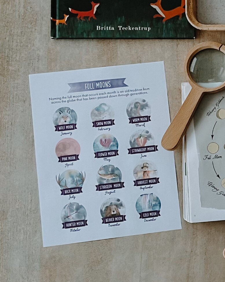 Full Moons Poster, Educational Poster, Homeschool Printables, Moon Unit ...