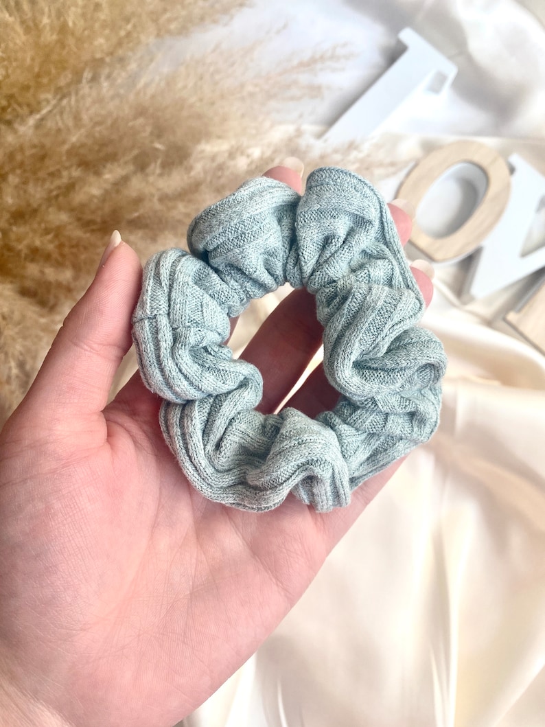 Scrunchie Handgemachte Scrunchies Mintgrün Rib Muster Bild 2