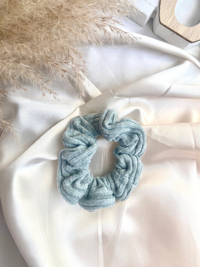 Scrunchie Handgemachte Scrunchies Mintgrün Rib Muster Bild 1