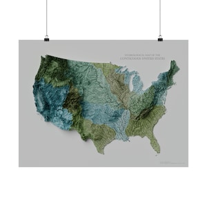 Carte des rivières et des centrales hydroélectriques des États-Unis (bleus et verts)