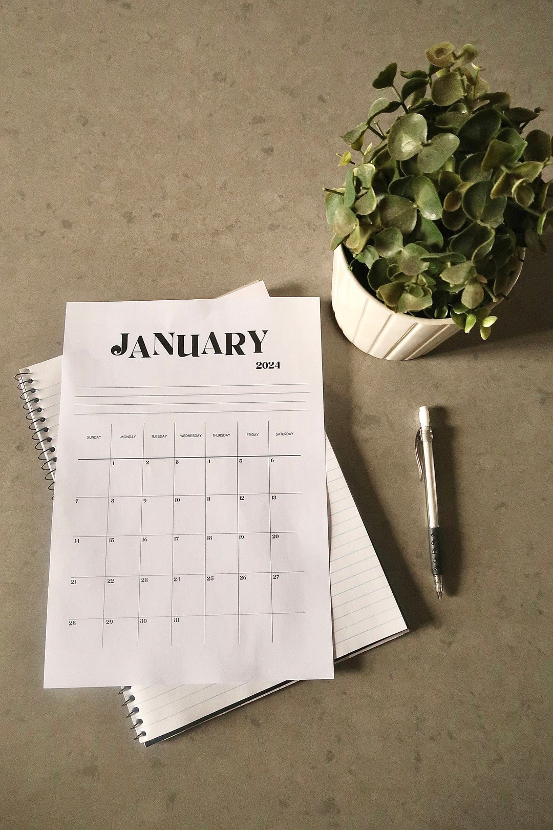 Printable Calendar 2024 Monthly Planner Letter, 11x17, A4, A3 Portrait