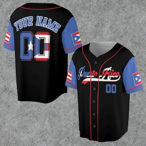 Personalized Puerto Rico 3D Baseball Jersey Black & Blue – Custom Name and Number, Island Pride Flag Sleeve Fan Gift