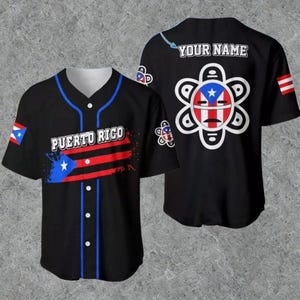 Personalized Puerto Rico 3D Baseball Jersey Black/Blue with Flag Sleeves – Custom Name & Number, Island Pride Fan Shirt