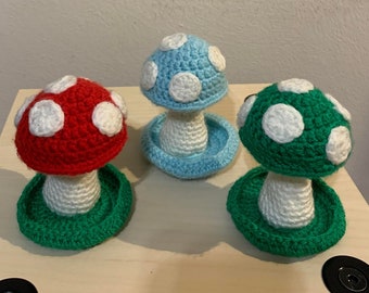 Crocheted toadstool earring holder and ring dish