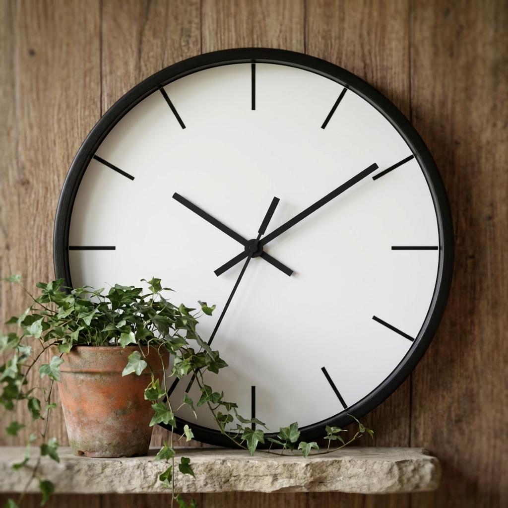 Minimalist Modern Wall Clock | Black White or Wood Grain Frame