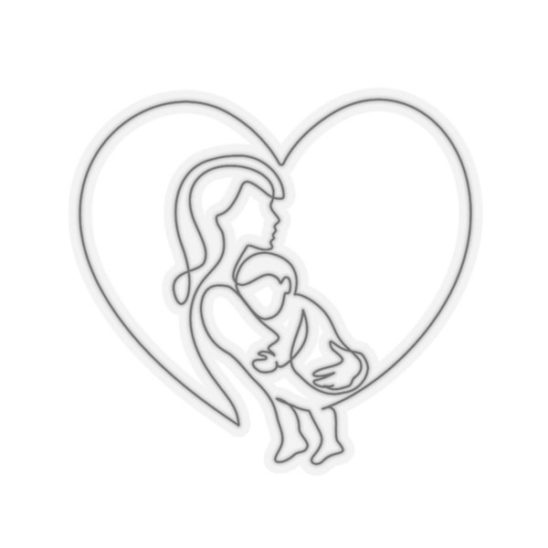 Mother and Child Sticker, Kiss-Cut Sticker, Vinyl Sticker, White or Transparent Background