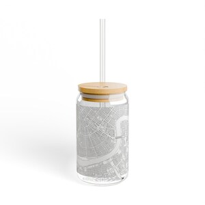 Vaso con forma de mapa de Nueva Orleans, 16 oz, vaso de vidrio transparente con tapa, idea de regalo para viajeros de Nueva Orleans, recuerdo con el mapa de Nueva Orleans, vaso con paisaje urbano