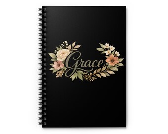 Grace Floral Notebook, Christian Journal, Bible Study, Minimalist Faith Stationery