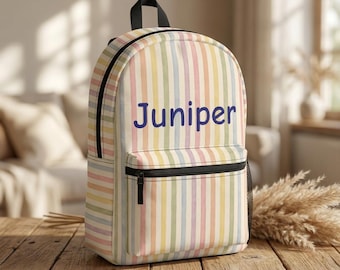 Pastel Watercolor Stripe Backpack, Personalized School Book Bag