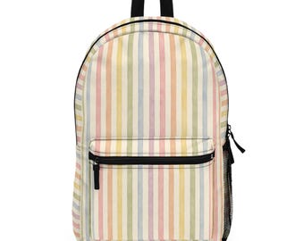 Pastel Rainbow Striped Backpack | Soft Multicolor Vertical Stripes