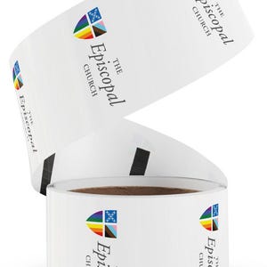Runde Episkopal-Aufkleberrolle, horizontales Logo, Massenaufkleber, Sonntagsschulzubehör, bischöfliche Geschenke, bischöfliche Aufkleber, bischöfliches Kunsthandwerk