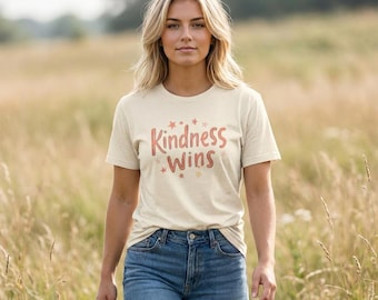 Kindness Wins Graphic Tee, Handwritten Style, Positive Message Shirt