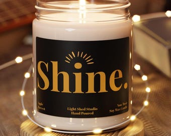 Shine Soy Candle, Inspirational Cinnamon Vanilla Scent, Vegan Aromatherapy