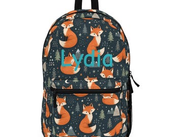 Woodland Fox Backpack | Personalized Teal Polyester Kids Bag