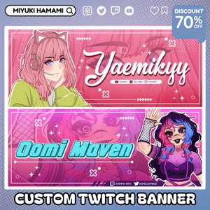 AANGEPASTE TWITCH-BANNER | Koptekst voor sociale media, Twitch-banner, koptekst, aangepaste Chibi Cute-banner, YouTube-banner, kickbanner