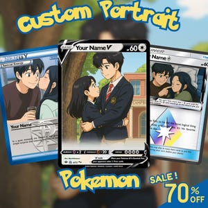 Carte et portrait Pokémon personnalisés : cadeau personnalisé pour anniversaires, mariages, animaux de compagnie et plus encore | Oeuvre d'art unique commandée