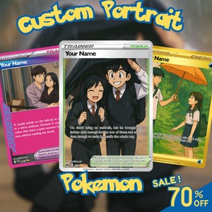 Carte Pokémon personnalisée : cadeau personnalisé pour un anniversaire, une Saint-Valentin, un portrait d'animal de compagnie et plus encore | Commission de cadeau Pokémon unique