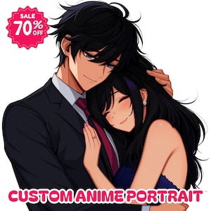 Custom Anime Portrait, Family Portrait, Anime Couple, Anime Commission, Couple Gift, Anniversary, Birthday, Gift For Her, Easter Days