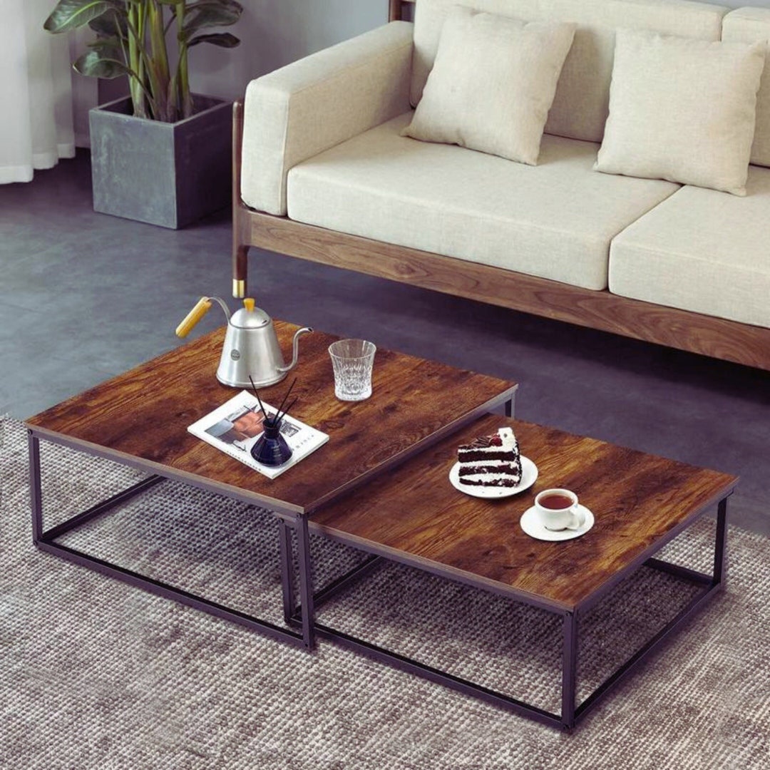 Wood Rectangle Coffee Table Set Modern Nesting Coffee Table - Etsy